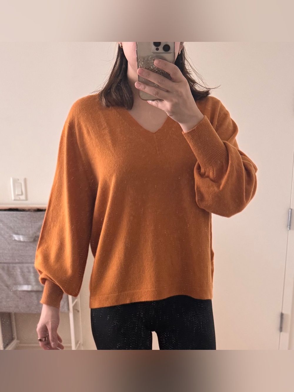 Comptoir des Cotonniers 100% Cashmere V-Neck Sweater - Rust/Terracotta - Picture 7 of 7